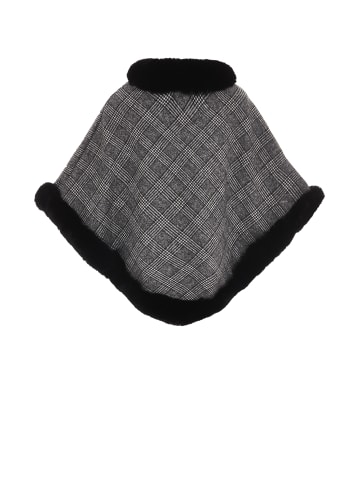 fraully Damen Poncho in Grau Kariert