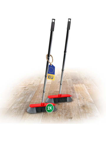 Novaliv Novaliv 2er Set Kunststoff Zimmerbesen 30 cm FEINE KUNSTBORSTEN Kehrbe in Rot