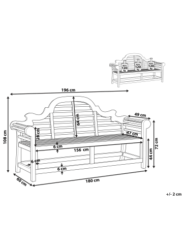 Beliani Gartenbank MARLBORO in Braun - (W) 196 x (H) 108 x (L) 60 cm