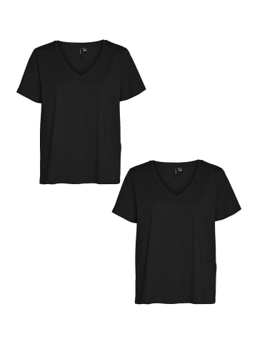 Vero Moda T-Shirt 2er-Set Basic V-Ausschnitt Top in Schwarz-2