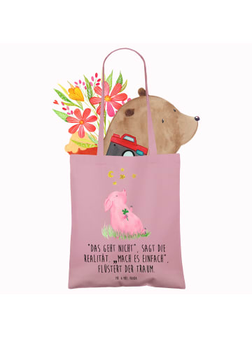 Mr. & Mrs. Panda Strandtasche Schwein Glück mit Spruch in Rosa Pastell