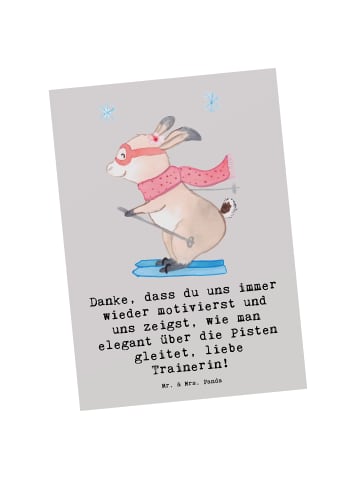 Mr. & Mrs. Panda Postkarte Skifahren Trainerin Liebe mit Spruch in Grau Pastell