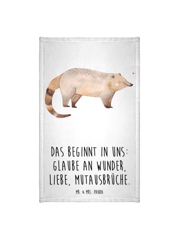 Mr. & Mrs. Panda Gästehandtücher Nasenbär mit Spruch in Weiß