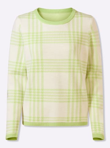 Sieh an! Rundhals-Pullover in reseda-ecru-gemustert