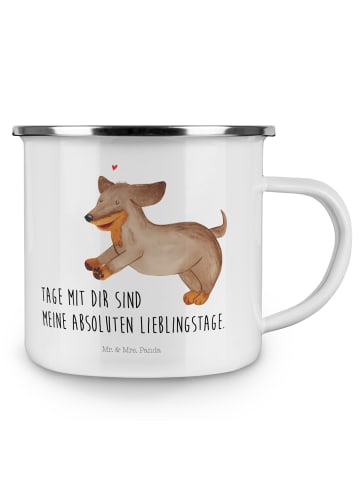 Mr. & Mrs. Panda Becher Emaille Hund Dackel mit Spruch in Weiß