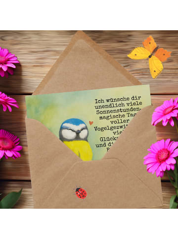 Mr. & Mrs. Panda Einladungskarte Vogel Blaumeise Design mit Spruch in Weiß