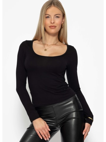SASSYCLASSY Langarmshirt mit Ausschnitt in Schwarz