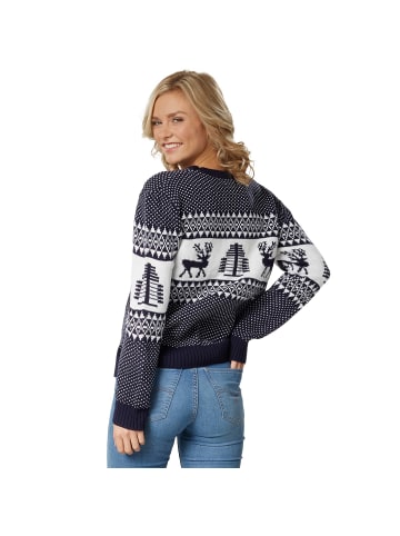 tectake Festtagspullover, Winterlicher Strickpullover in Blau und Weiß