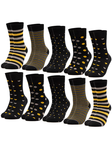 Occulto 10er Pack Muster Socken Rita in Schwarz/Gelb