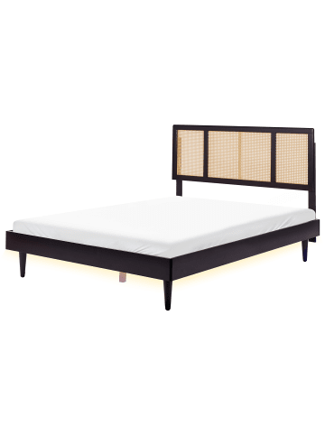 Beliani Doppelbett AURAY in Schwarz/Heller Holzfarbton - (W) 165 x (H) 119 x (L) 204 cm