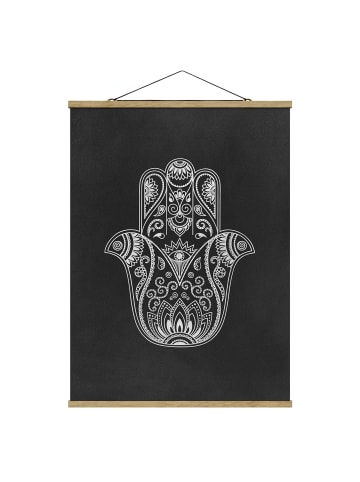 WALLART Stoffbild - Mandala Hamsa Hand Lotus Set auf Schwarz in Schwarz