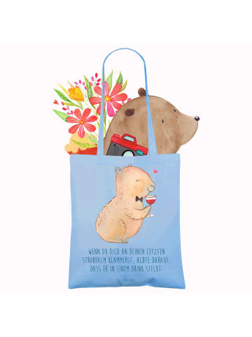 Mr. & Mrs. Panda Shopping Tasche Capybara Wein mit Spruch in Sky Blue