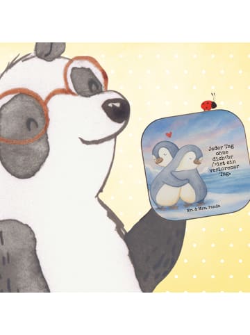Mr. & Mrs. Panda Glas-Untersetzer Pinguine Kuscheln Design mit S... in Weiß