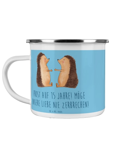 Mr. & Mrs. Panda Camping Emaille Tasse 15. Hochzeitstag Gläserne... in Sky Blue