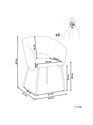 Beliani 2er-Set Esszimmerstuhl BLAKELY in Weiß/Schwarz