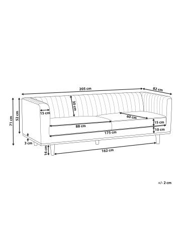 Beliani 3-Sitzer Sofa SKAULE in Beige/Dunkler Holzfarbton - (W) 205 x (H) 71 x (L) 82 cm