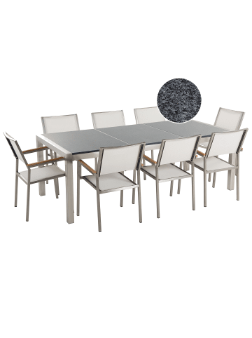 Beliani 9-tlg Gartentisch Set GROSSETO in Grau/Weiß/Silber