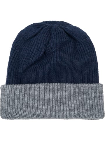 styleBREAKER Strickbeanie in Dunkelblau-Grau