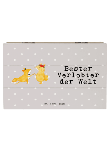 Mr. & Mrs. Panda Holzkiste Fuchs Bester Verlobter der Welt mit S... in Grau Pastell