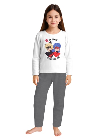 Miraculous Miraculous Ladybug Schlafanzug Pyjama Set Langarm Oberteil mit Hose in weiß/grau