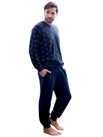 NORMANN Frottee Pyjama lang Bündchen - 48166 in marine