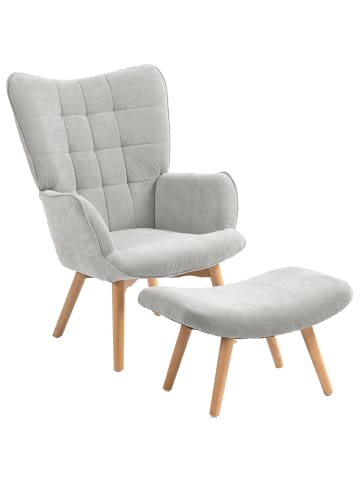HOMCOM Ohrensessel mit Hocker in Grau 80L x 72B x 101H cm