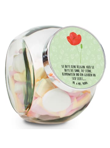 Mr. & Mrs. Panda Bonbonglas Blume Mohnblume mit Spruch in Blattgrün