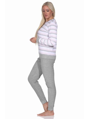 NORMANN Frottee Schlafanzug langarm Bündchen Streifen - 76935 in rosa