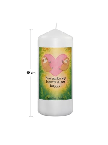 Mr. & Mrs. Panda Kerze Faultiere Herz Design mit Spruch in Weiß