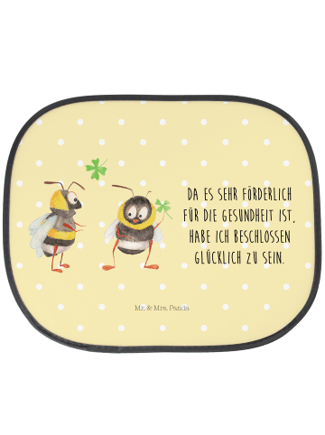 Mr. & Mrs. Panda Sonnenschutz Auto Hummeln Kleeblatt mit Spruch in Gelb Pastell