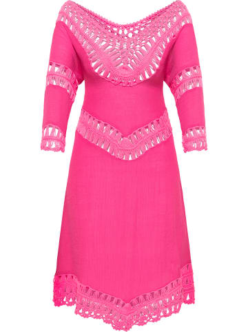 IZIA Damen Tunika-Kleid Mini Mit Häkelpart in Pink