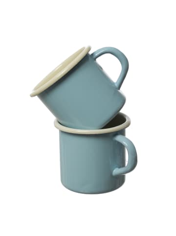 MARELIDA 2er Set Krüger Becher Blechbecher 0,35L emailliert D: 8cm in blau, creme