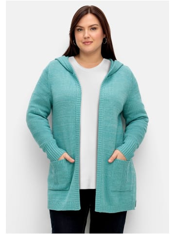 sheego Kapuzenstrickjacke in aqua meliert