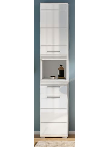 Inn.Furn Hochschrank, weiß Hochglanz 30x182 cm, mit Vollauszug und vielen Fächern