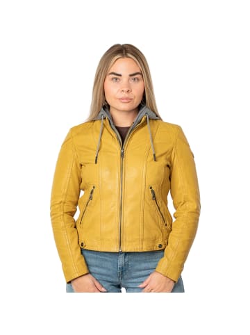 Mauritius Lederjacke Lammnappa Kapuze in Maisgelb