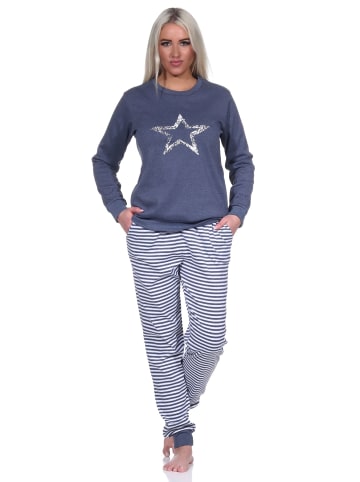 NORMANN Pyjama Bündchen gestreifter Hose Stern - 76021 in blau-melange