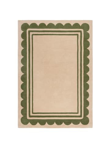 KADIMA DESIGN Wollteppich Grafisch, Rahmen, Wohnzimmer schmutzabweisend in Grün-Beige