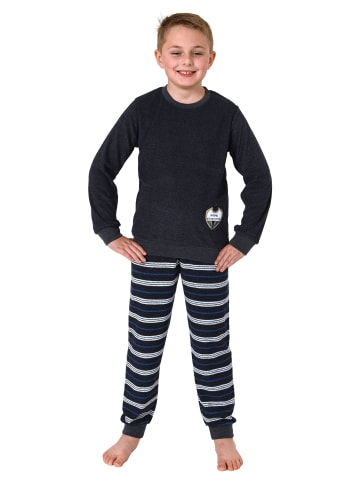 NORMANN Frottee langarm Schlafanzug Pyjama Bündchen und Fussball - 77040 in marine