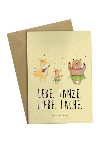 Mr. & Mrs. Panda babykarte Waldtiere Aloha mit Spruch in Gelb Pastell