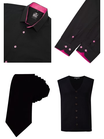 Rusty Neal Hemd mit Weste und Krawatte in Schwarz / Pink