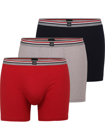 Bugatti Long-Pants 3er-Pack in rot/hellgrau meliert/dunkelblau