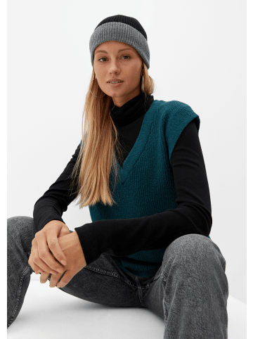 QS Strickpullover kurzarm in Petrol