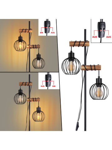 ZMH Stehlampe 2-flammige E27 in schwarz B 14.5cm Holz und Metall