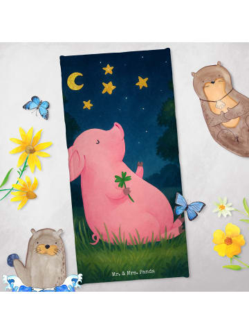 Mr. & Mrs. Panda Strandhandtuch Schwein Glück Design ohne Spruch in Weiß