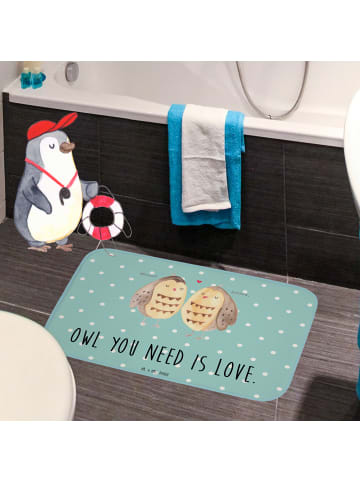Mr. & Mrs. Panda Badematte Eulen Liebe mit Spruch in Türkis Pastell