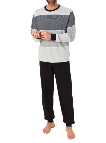 NORMANN Langarm Schlafanzug Pyjama Bündchen Streifen in grau