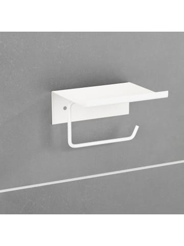 Wenko Toilettenpapierhalter aus Metall mit Ablage DESULO in Weiß, 12 x 6,2 x 14 cm