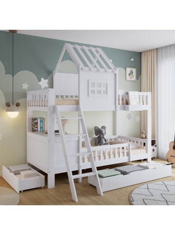 ABRIHOME 90x200cm Kinderbett Etagenbett mit Dach und Fenster