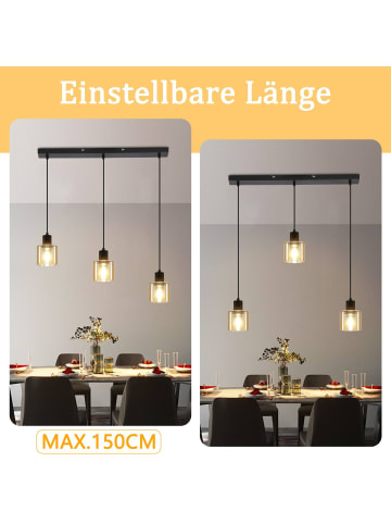 ZMH Pendelleuchte 3-flammige E27 in Bernstein rechteckig mit Glas B 65cm