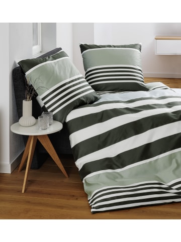 Janine Janine Mako-Satin Baumwoll-Bettwäsche J.D. in dunkles salbeigrün